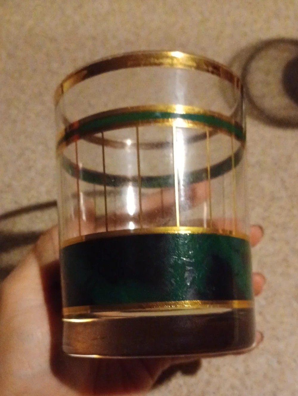 Set of 3 Green and Gold Decorative Old Fashioned Glasses - Home Accents